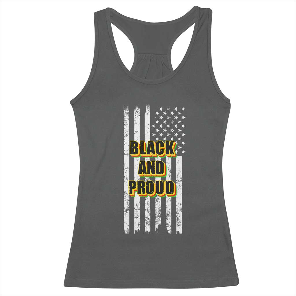 African American Racerback Tank Top Black And Proud US Flag BHM TS02 Dark Heather Print Your Wear