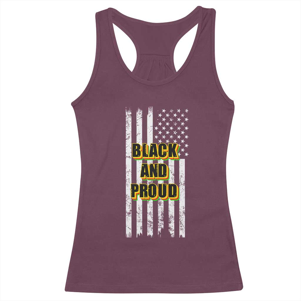 African American Racerback Tank Top Black And Proud US Flag BHM TS02 Maroon Print Your Wear