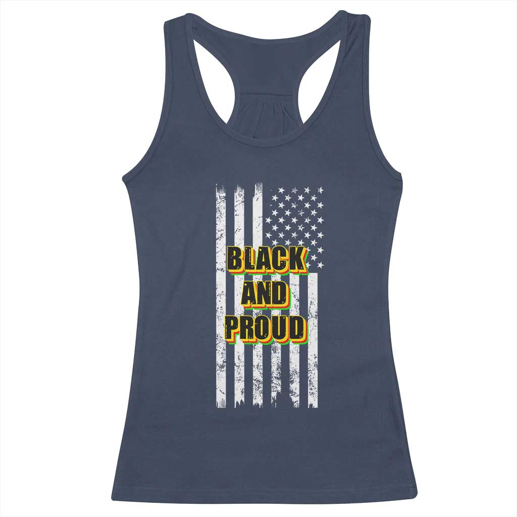African American Racerback Tank Top Black And Proud US Flag BHM TS02 Navy Print Your Wear
