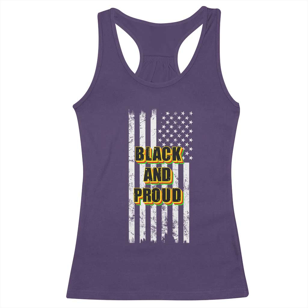 African American Racerback Tank Top Black And Proud US Flag BHM TS02 Purple Print Your Wear