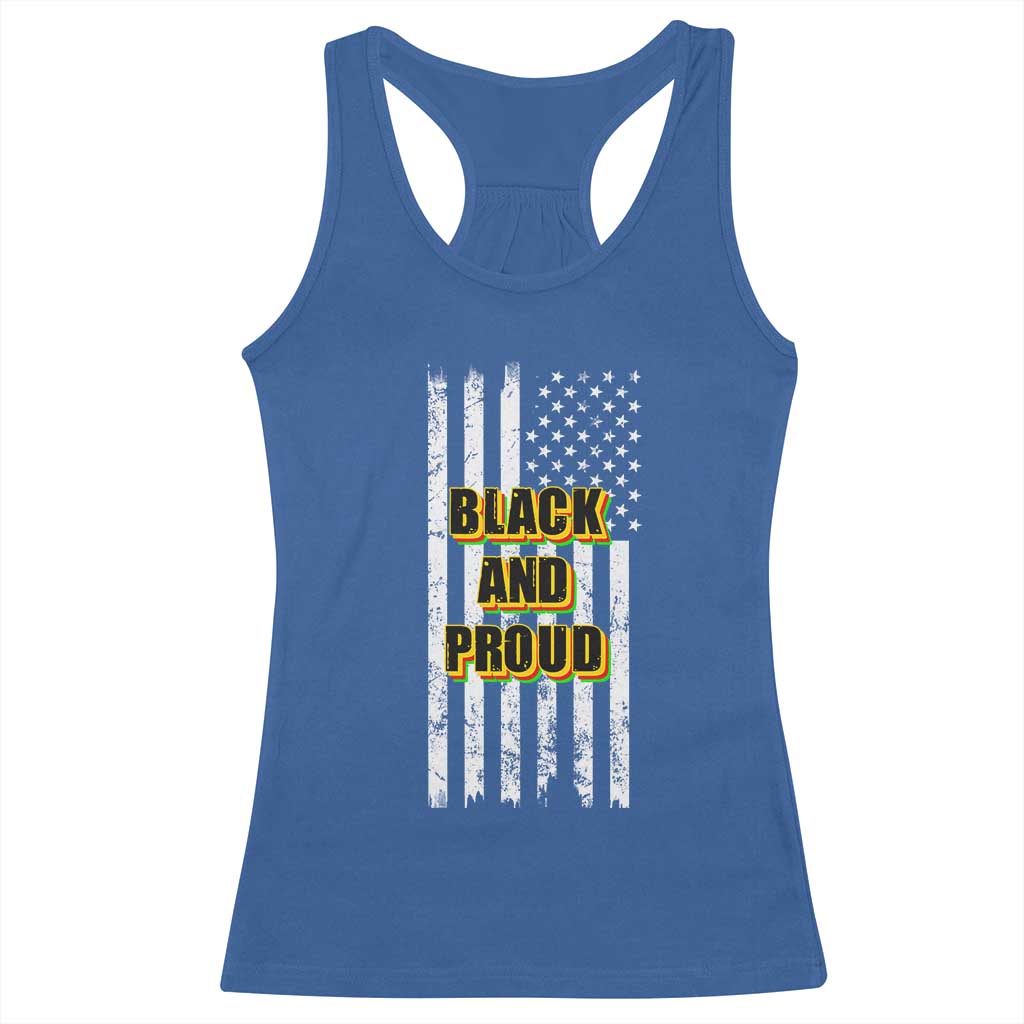 African American Racerback Tank Top Black And Proud US Flag BHM TS02 Royal Blue Print Your Wear