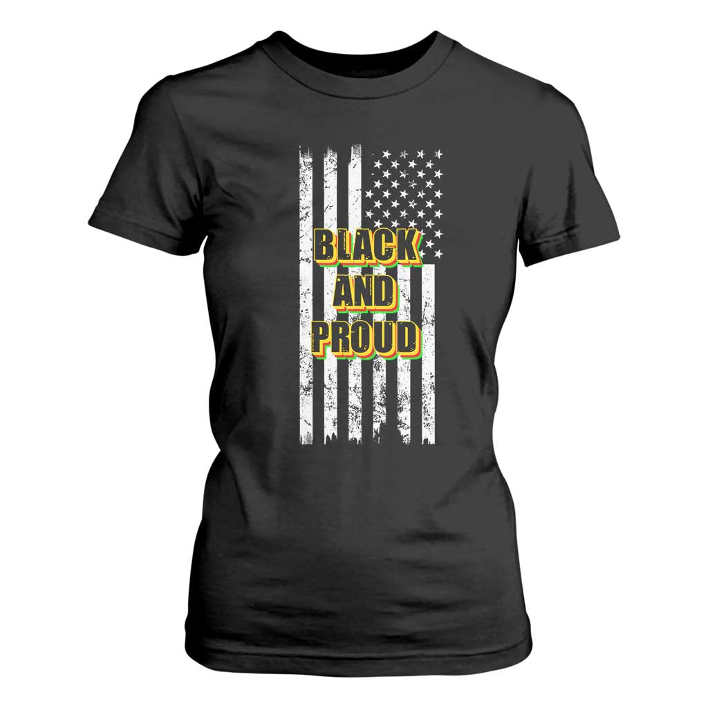 African American T Shirt For Women Black And Proud US Flag BHM TS02 Black Print Your Wear
