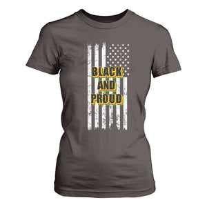 African American T Shirt For Women Black And Proud US Flag BHM TS02 Dark Chocolate Print Your Wear