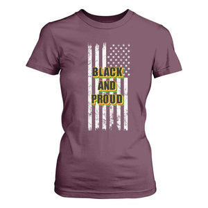 African American T Shirt For Women Black And Proud US Flag BHM TS02 Maroon Print Your Wear