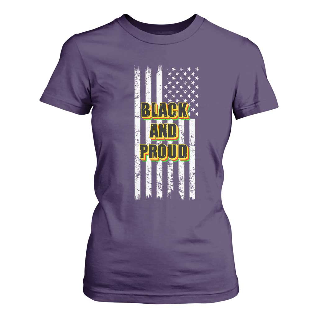 African American T Shirt For Women Black And Proud US Flag BHM TS02 Purple Print Your Wear