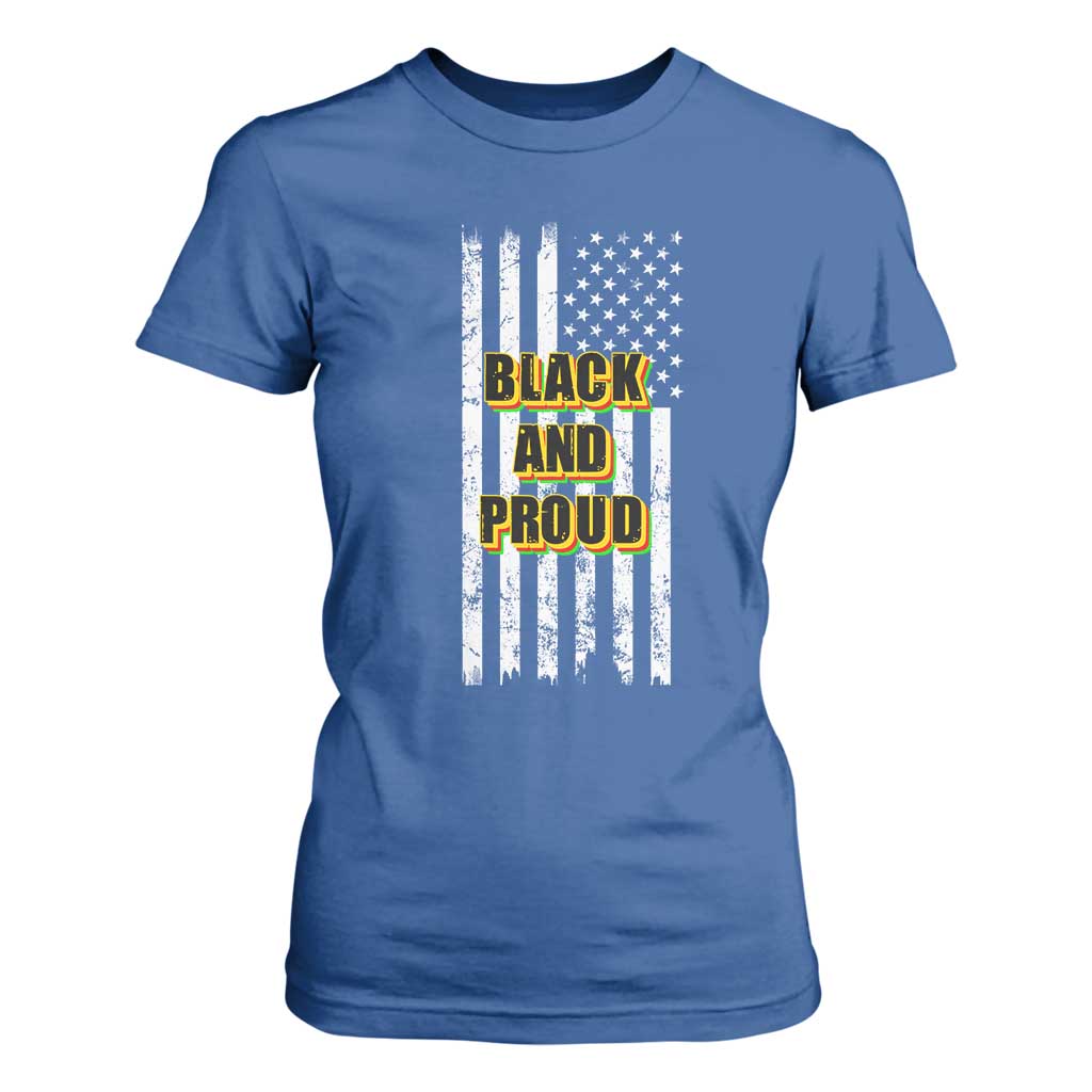 African American T Shirt For Women Black And Proud US Flag BHM TS02 Royal Blue Print Your Wear
