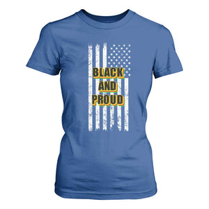 African American T Shirt For Women Black And Proud US Flag BHM TS02 Royal Blue Print Your Wear