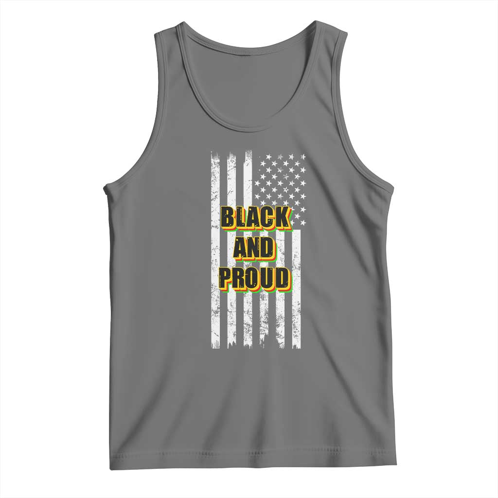 African American Tank Top Black And Proud US Flag BHM TS02 Black Heather Print Your Wear