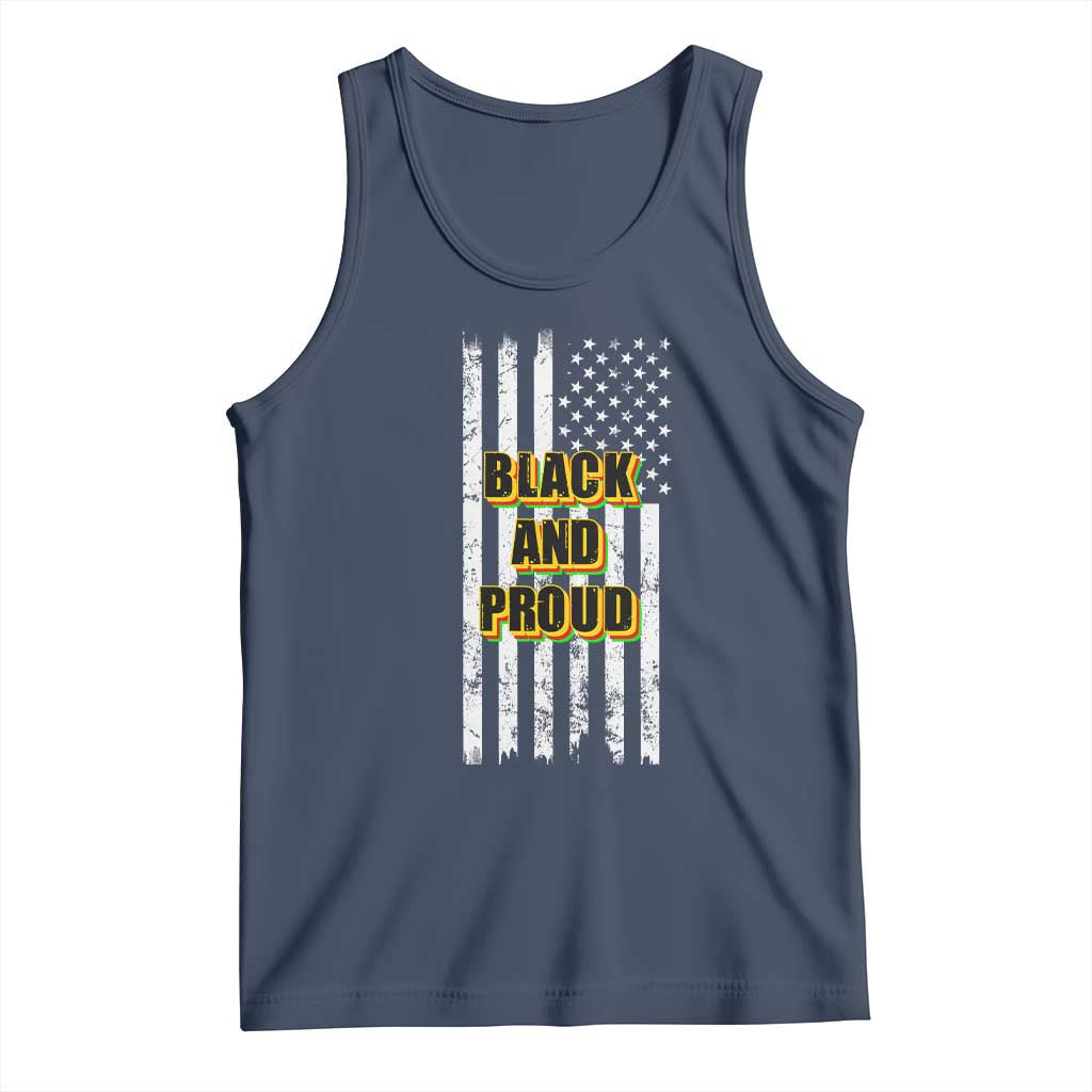 African American Tank Top Black And Proud US Flag BHM TS02 Navy Print Your Wear