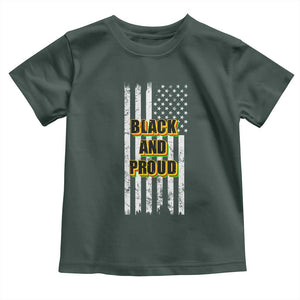 African American Toddler T Shirt Black And Proud US Flag BHM TS02 Dark Forest Green Print Your Wear