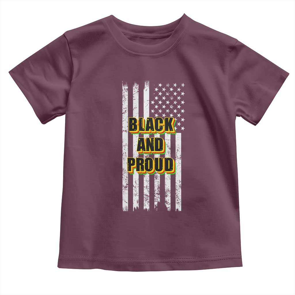 African American Toddler T Shirt Black And Proud US Flag BHM TS02 Maroon Print Your Wear