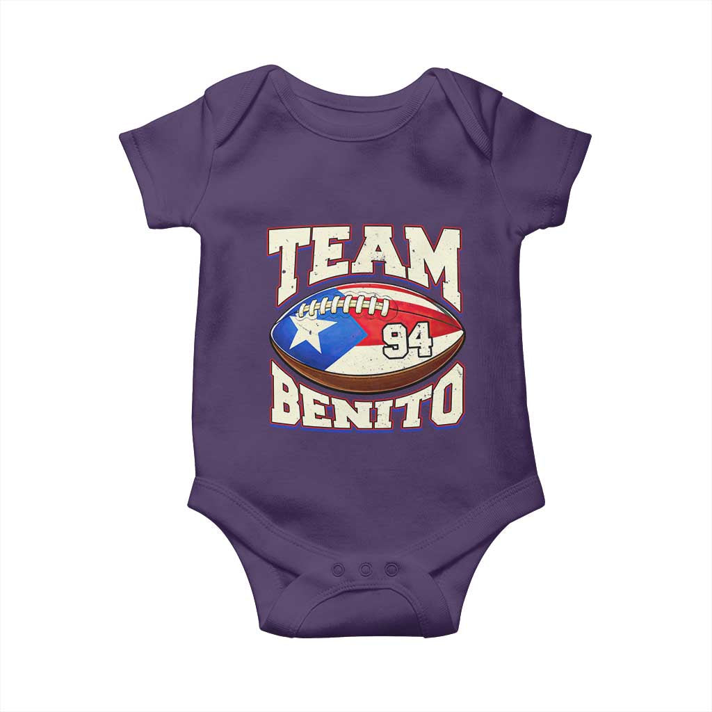 Team Benito Puerto Rico Football Pride Baby Onesie Number 94 Vintage Game Day Music Artist Fan TS02 Purple Print Your Wear