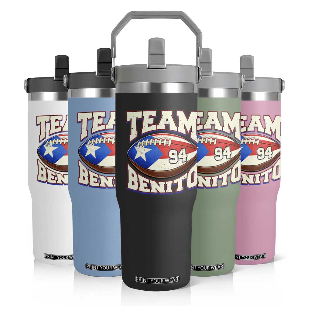 Team Benito Puerto Rico Football Pride Flip Straw Tumbler Number 94 Vintage Game Day Music Artist Fan TS02 Print Your Wear