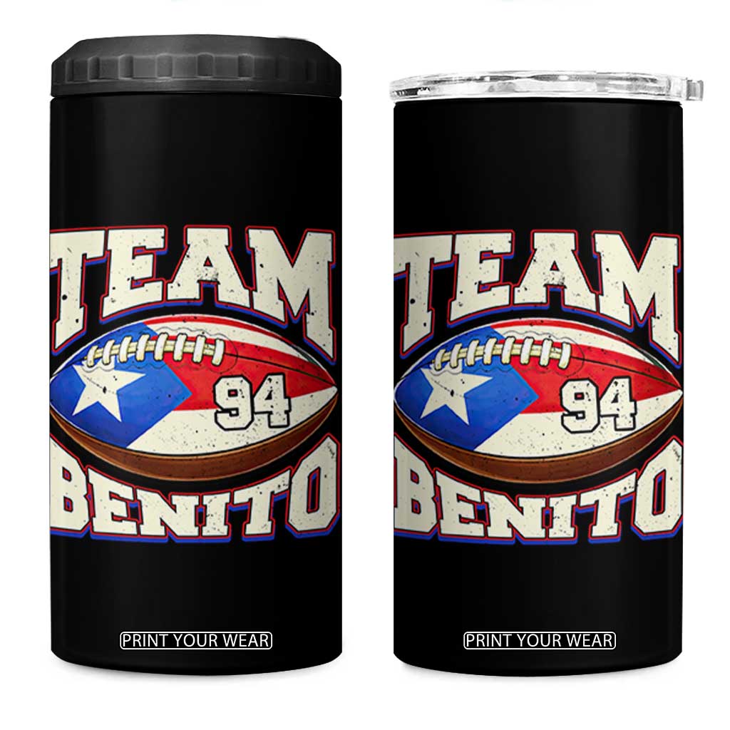Team Benito Puerto Rico Football Pride 4 in 1 Can Cooler Tumbler Number 94 Vintage Game Day Music Artist Fan TS02 One Size: 16 oz Black Print Your Wear