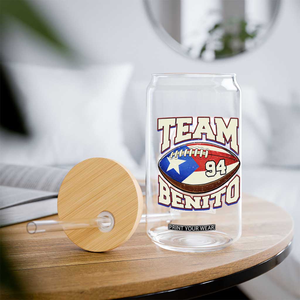 Team Benito Puerto Rico Football Pride Glass Can Number 94 Vintage Game Day Music Artist Fan TS02 Print Your Wear