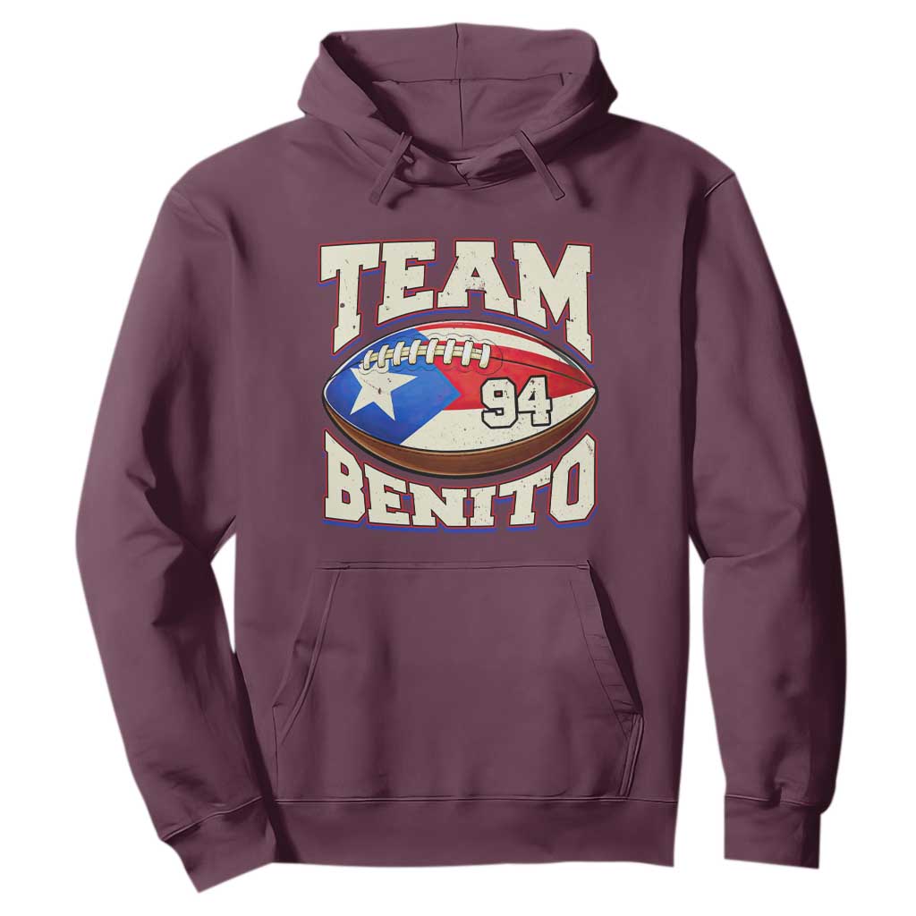 Team Benito Puerto Rico Football Pride Hoodie Number 94 Vintage Game Day Music Artist Fan TS02 Maroon Print Your Wear