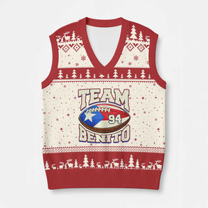 Team Benito Puerto Rico Football Pride V-Neck Knit Sweater Vest Number 94 Vintage Game Day Music Artist Fan TS02 Beige Red Print Your Wear