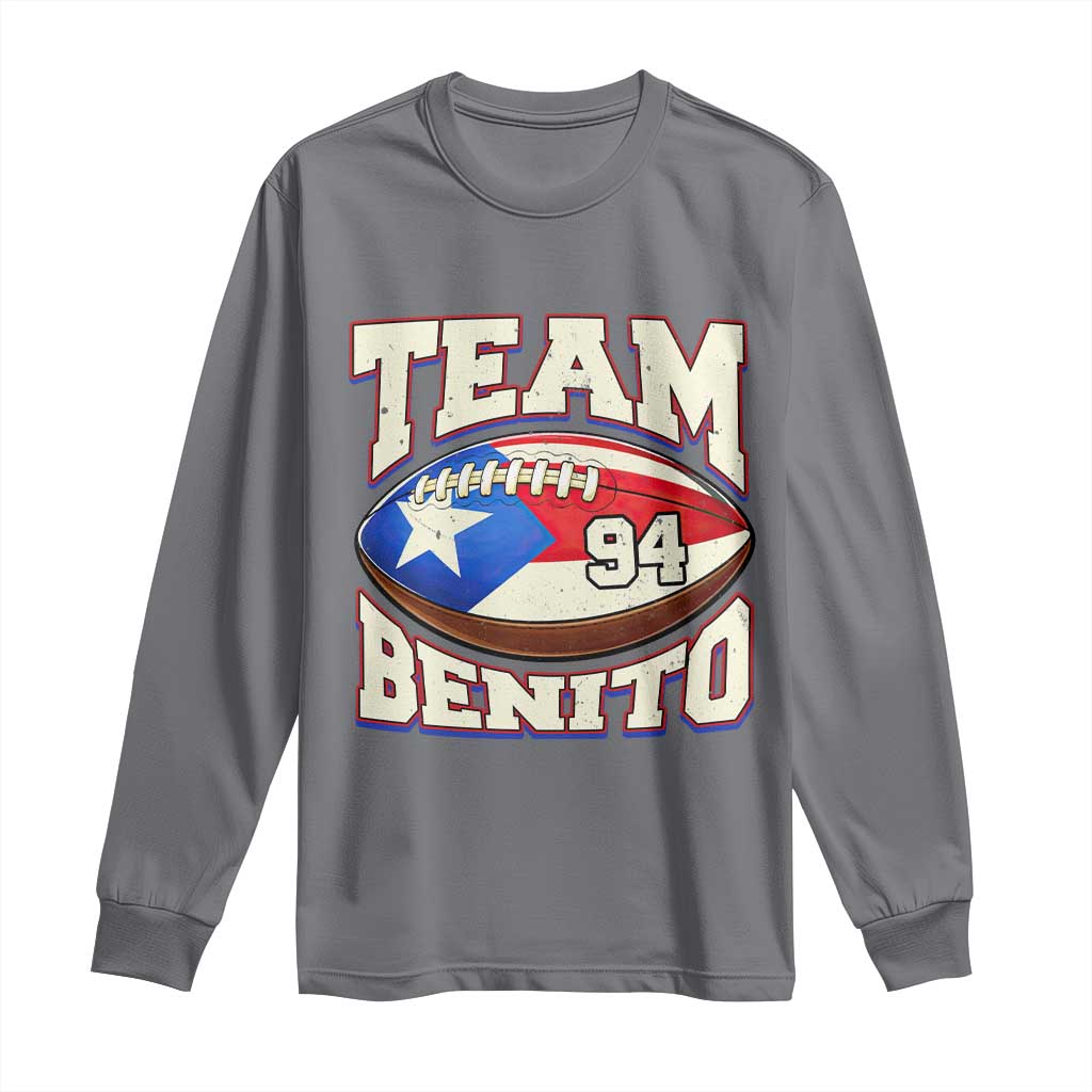 Team Benito Puerto Rico Football Pride Long Sleeve Shirt Number 94 Vintage Game Day Music Artist Fan TS02 Charcoal Print Your Wear