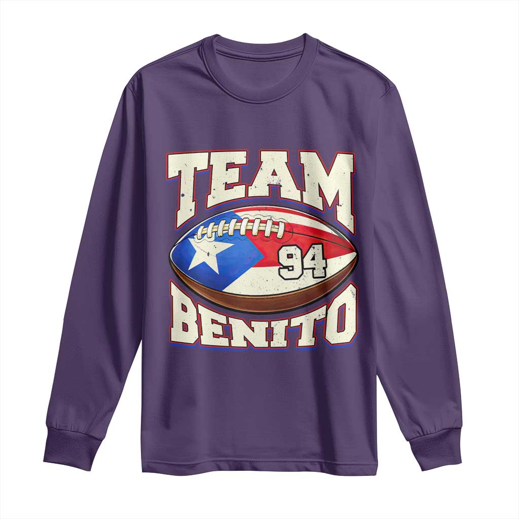 Team Benito Puerto Rico Football Pride Long Sleeve Shirt Number 94 Vintage Game Day Music Artist Fan TS02 Purple Print Your Wear