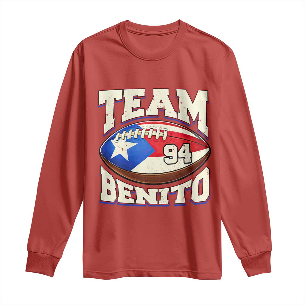 Team Benito Puerto Rico Football Pride Long Sleeve Shirt Number 94 Vintage Game Day Music Artist Fan TS02 Red Print Your Wear