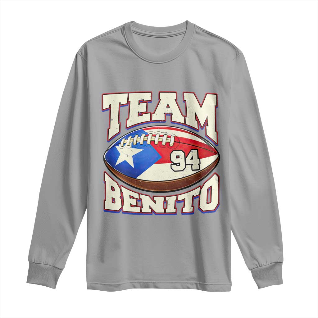 Team Benito Puerto Rico Football Pride Long Sleeve Shirt Number 94 Vintage Game Day Music Artist Fan TS02 Sport Gray Print Your Wear