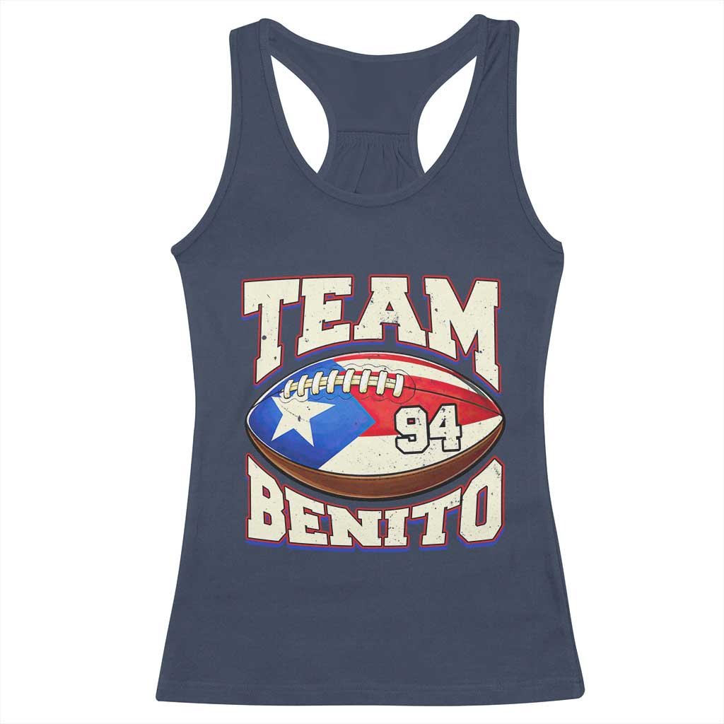 Team Benito Puerto Rico Football Pride Racerback Tank Top Number 94 Vintage Game Day Music Artist Fan TS02 Navy Print Your Wear