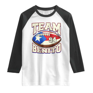 Team Benito Puerto Rico Football Pride Raglan Shirt Number 94 Vintage Game Day Music Artist Fan TS02 White Black Print Your Wear