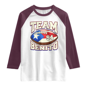 Team Benito Puerto Rico Football Pride Raglan Shirt Number 94 Vintage Game Day Music Artist Fan TS02 White Maroon Print Your Wear