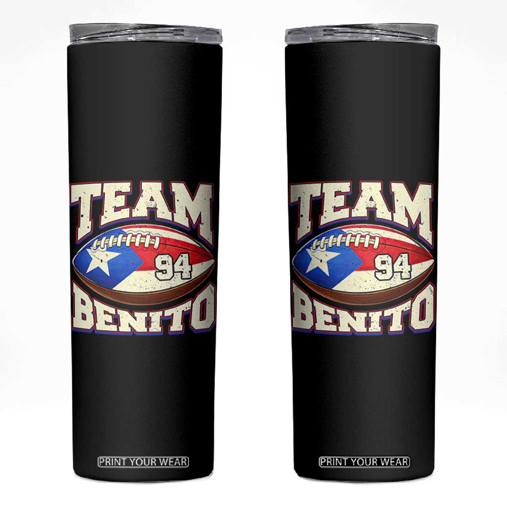 Team Benito Puerto Rico Football Pride Skinny Tumbler Number 94 Vintage Game Day Music Artist Fan TS02 Black Print Your Wear