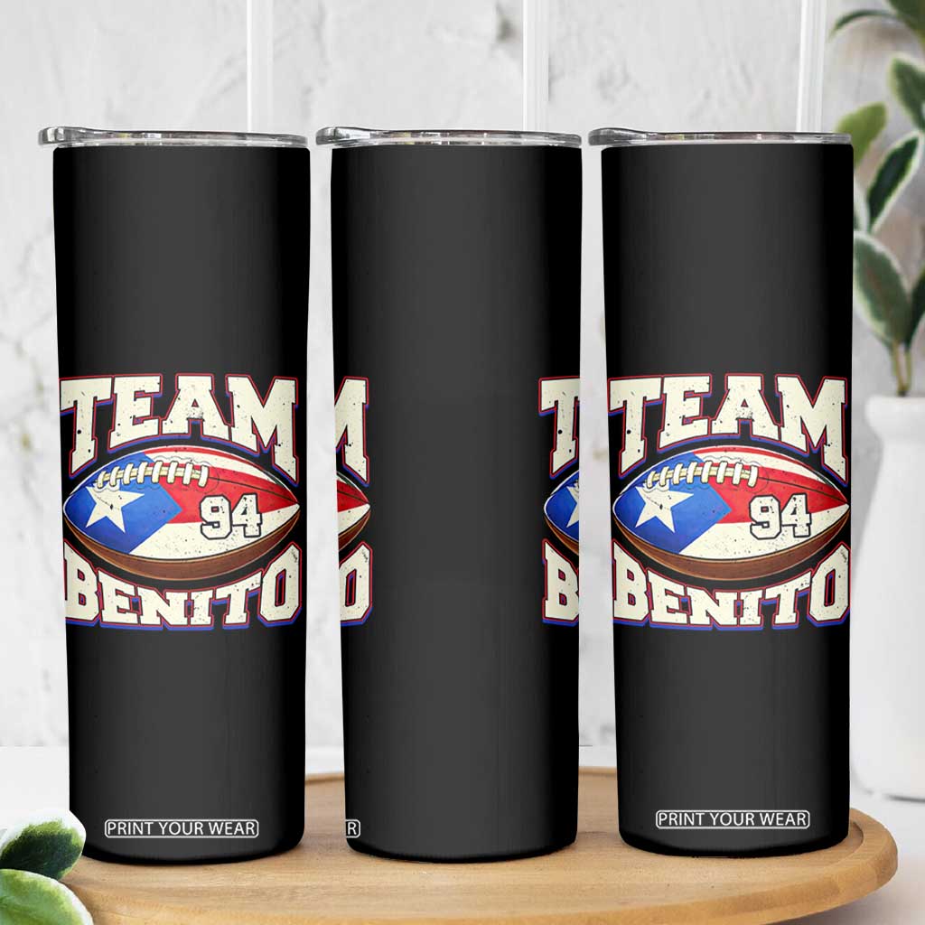 Team Benito Puerto Rico Football Pride Skinny Tumbler Number 94 Vintage Game Day Music Artist Fan TS02 Print Your Wear