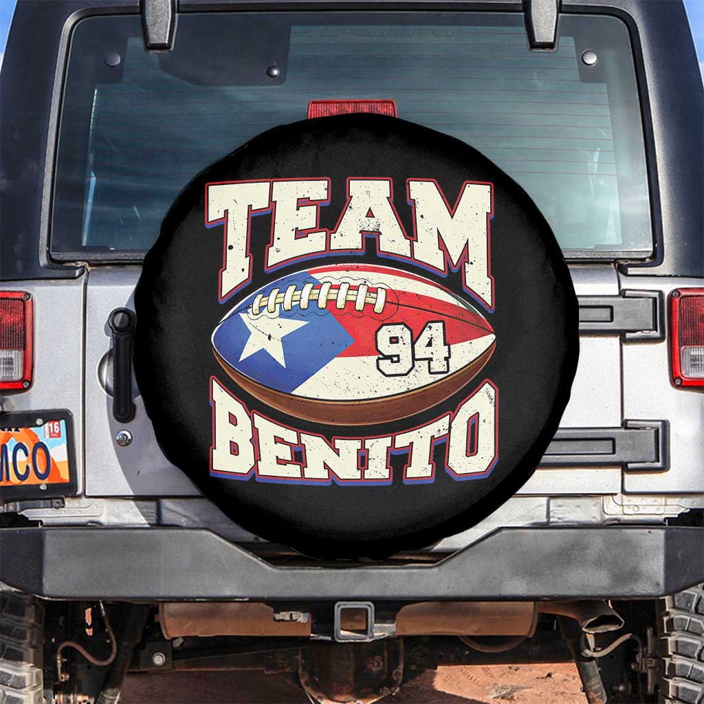 Team Benito Puerto Rico Football Pride Spare Tire Cover Number 94 Vintage Game Day Music Artist Fan TS02 No hole Black Print Your Wear