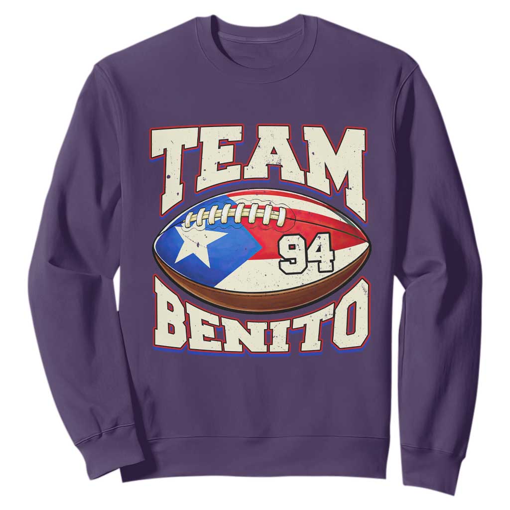 Team Benito Puerto Rico Football Pride Sweatshirt Number 94 Vintage Game Day Music Artist Fan TS02 Purple Print Your Wear