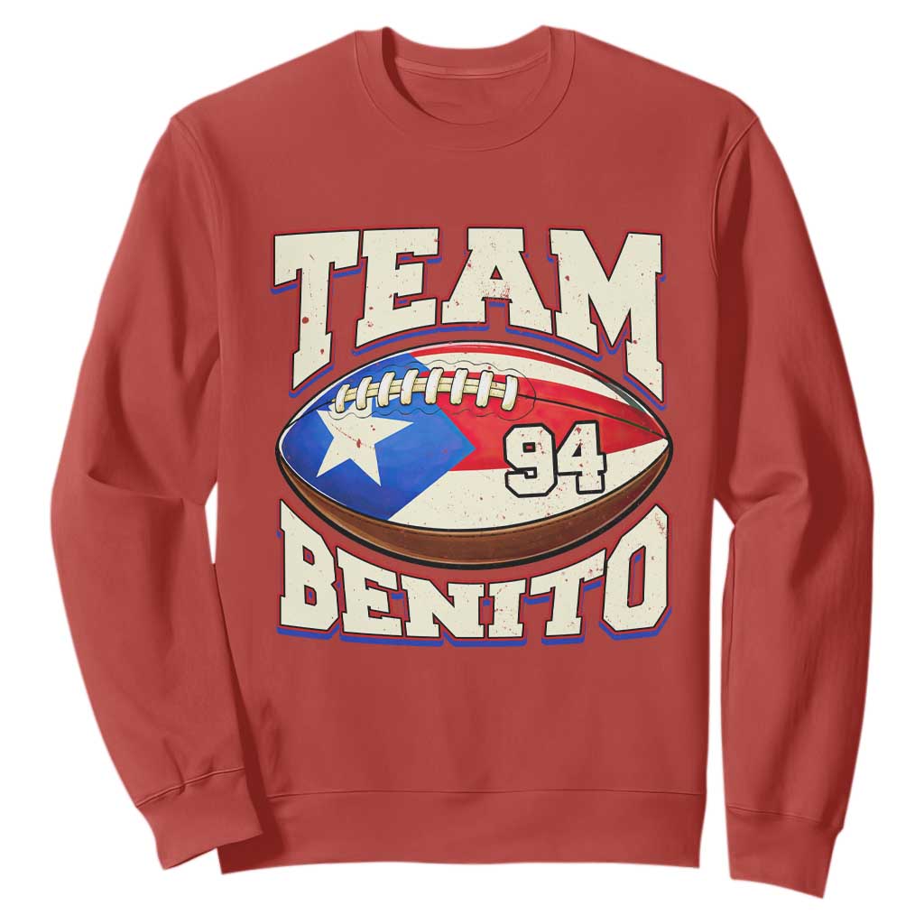 Team Benito Puerto Rico Football Pride Sweatshirt Number 94 Vintage Game Day Music Artist Fan TS02 Red Print Your Wear