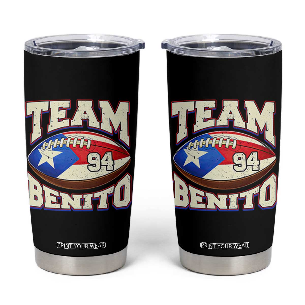 Team Benito Puerto Rico Football Pride Tumbler Cup Number 94 Vintage Game Day Music Artist Fan TS02 Black Print Your Wear