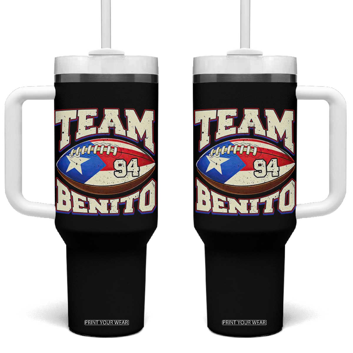 Team Benito Puerto Rico Football Pride Tumbler With Handle Number 94 Vintage Game Day Music Artist Fan TS02 One Size: 40 oz Black Print Your Wear