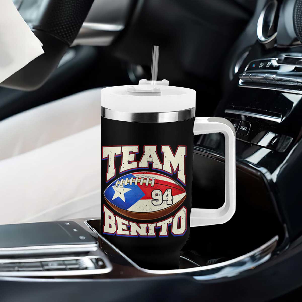 Team Benito Puerto Rico Football Pride Tumbler With Handle Number 94 Vintage Game Day Music Artist Fan TS02 Print Your Wear