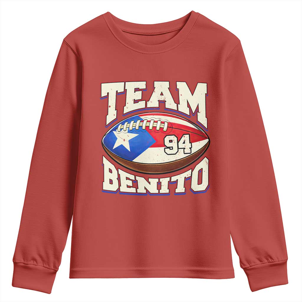 Team Benito Puerto Rico Football Pride Youth Sweatshirt Number 94 Vintage Game Day Music Artist Fan TS02 Red Print Your Wear