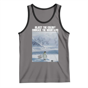 Funny Nihilist Penguin Existential Meme Tank Top Reject the Colony Embrace the Mountains TS02 Deep Heather Black Print Your Wear