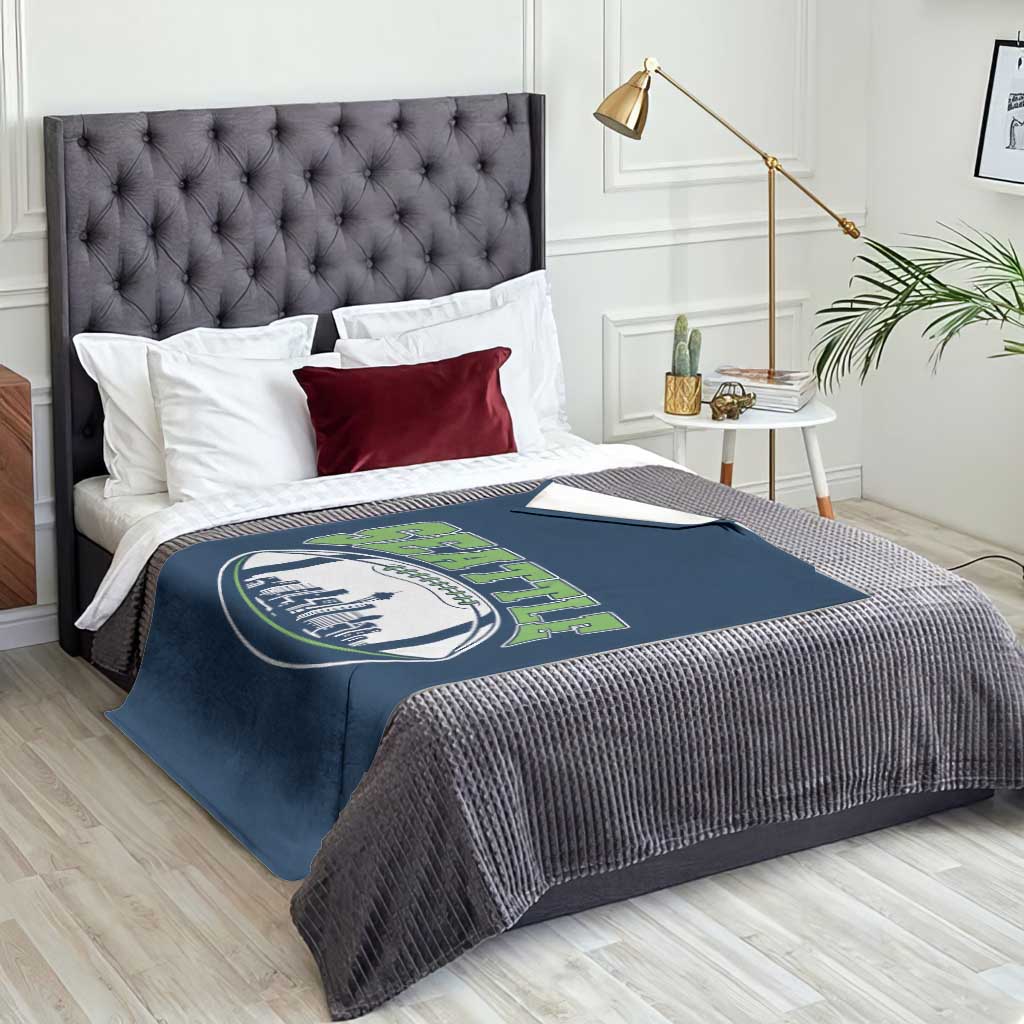 Seattle City Skyline Football Graphic Throw Blanket Sports Fan Game Day Pride TS02 Print Your Wear
