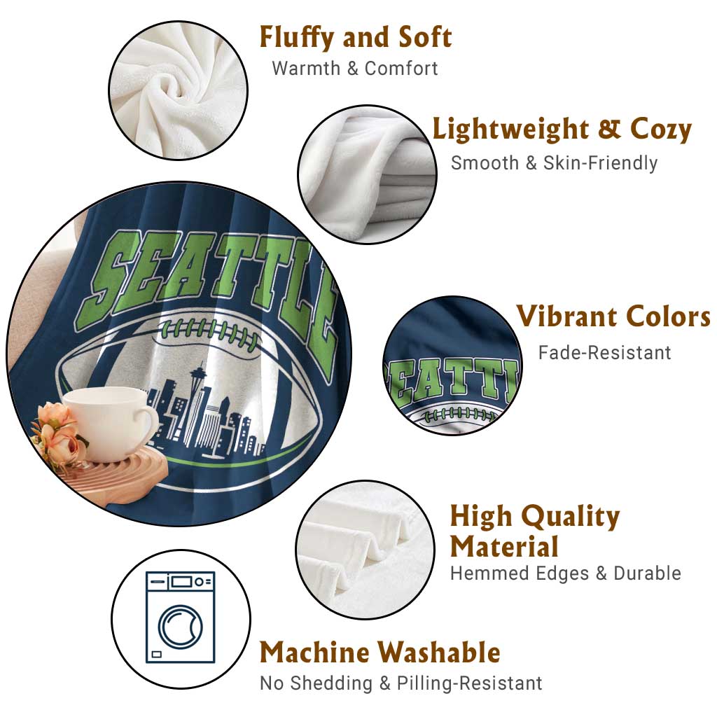 Seattle City Skyline Football Graphic Throw Blanket Sports Fan Game Day Pride TS02 Print Your Wear