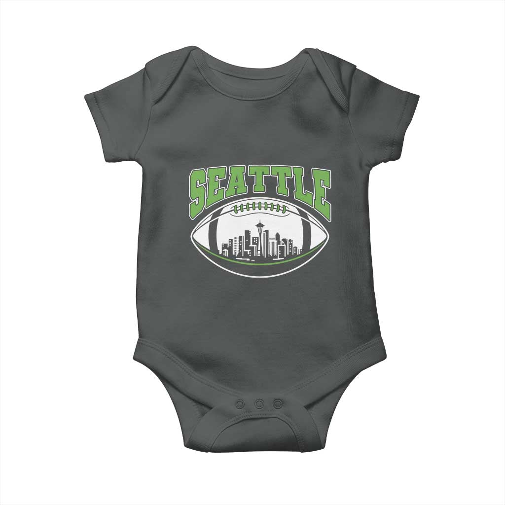 Seattle City Skyline Football Graphic Baby Onesie Sports Fan Game Day Pride TS02 Dark Heather Print Your Wear