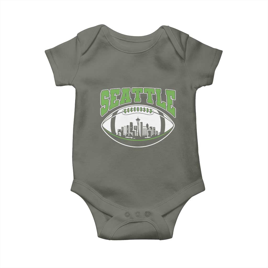 Seattle City Skyline Football Graphic Baby Onesie Sports Fan Game Day Pride TS02 Military Green Print Your Wear