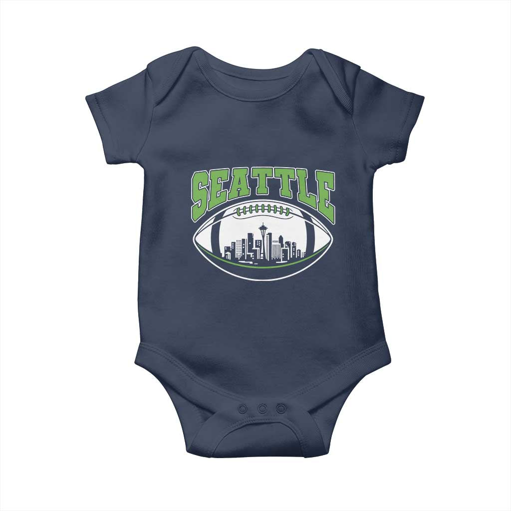 Seattle City Skyline Football Graphic Baby Onesie Sports Fan Game Day Pride TS02 Navy Print Your Wear