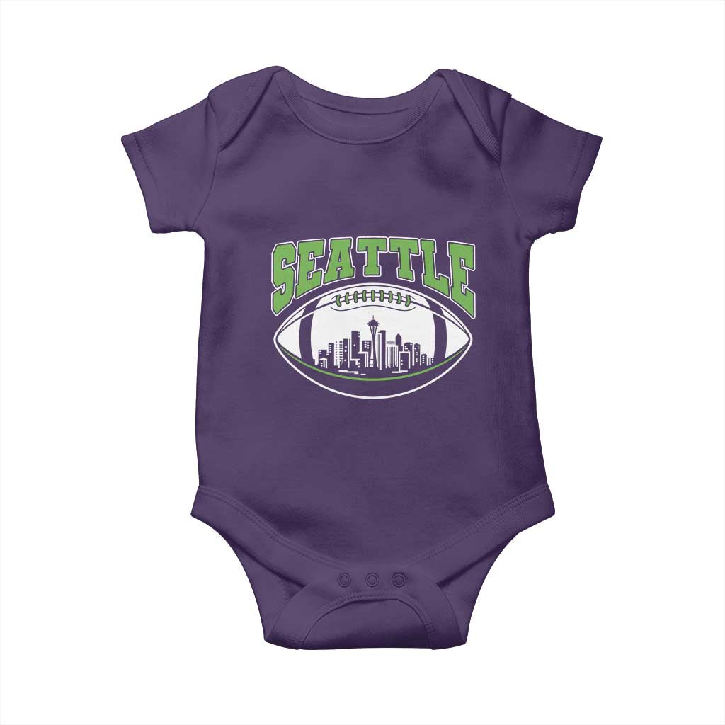 Seattle City Skyline Football Graphic Baby Onesie Sports Fan Game Day Pride TS02 Purple Print Your Wear
