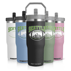 Seattle City Skyline Football Graphic Flip Straw Tumbler Sports Fan Game Day Pride TS02 Print Your Wear