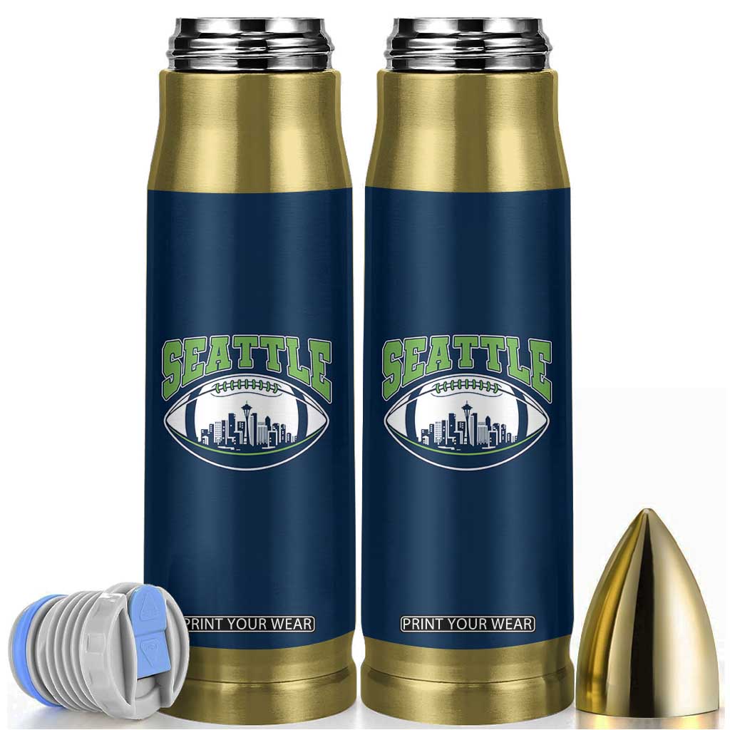Seattle City Skyline Football Graphic Bullet Tumbler Sports Fan Game Day Pride TS02 Navy Print Your Wear