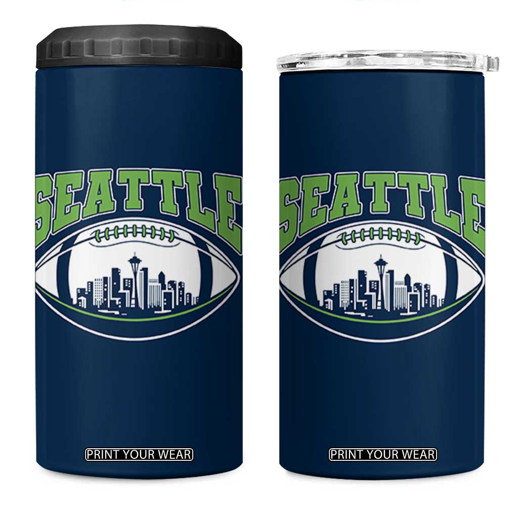 Seattle City Skyline Football Graphic 4 in 1 Can Cooler Tumbler Sports Fan Game Day Pride TS02 One Size: 16 oz Navy Print Your Wear