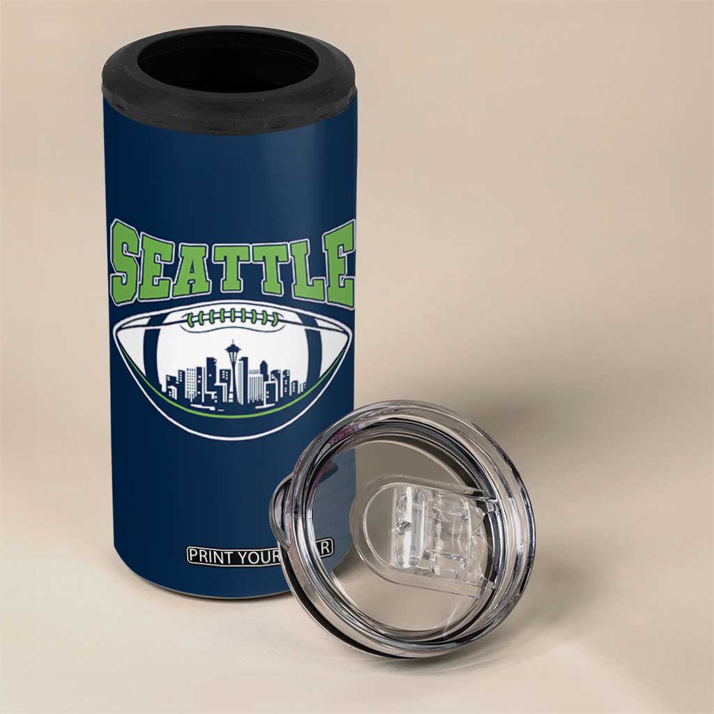 Seattle City Skyline Football Graphic 4 in 1 Can Cooler Tumbler Sports Fan Game Day Pride TS02 Print Your Wear