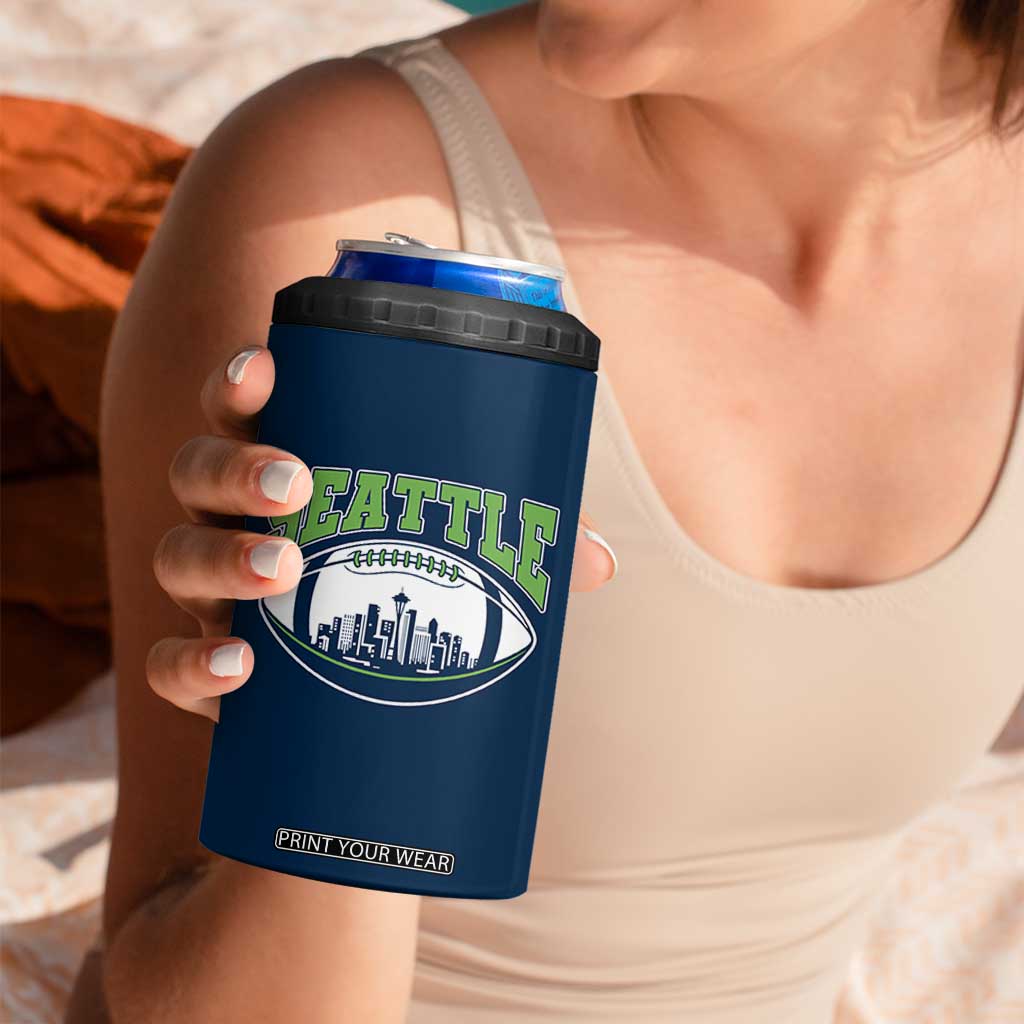 Seattle City Skyline Football Graphic 4 in 1 Can Cooler Tumbler Sports Fan Game Day Pride TS02 Print Your Wear