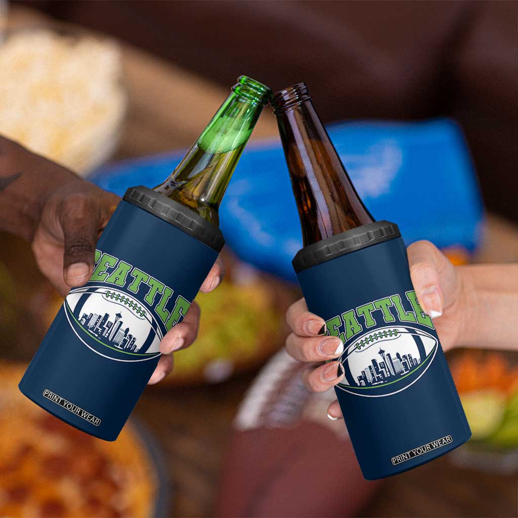 Seattle City Skyline Football Graphic 4 in 1 Can Cooler Tumbler Sports Fan Game Day Pride TS02 Print Your Wear